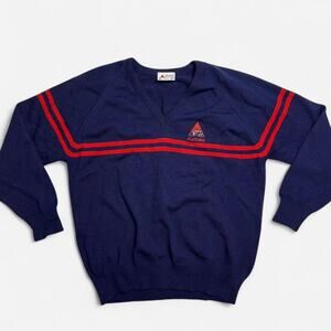 Vintage Advance Australia V Neck Wool Sweater Navy Red Striped Made Australia L